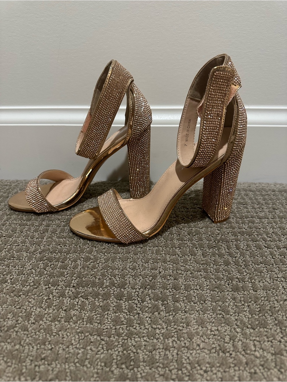 Women's Rose Gold Embellished Block Heel Sandals